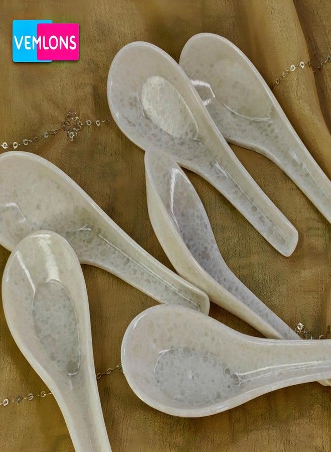 Vemlons Soup Spoons/Melamine Soup Spoon Set of 6 Piece Marble 14 cm/Soup Spoon Set (White) - Image 4